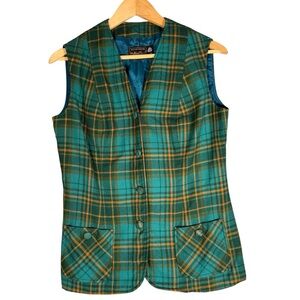 Vintage Highland Queen Vest Green Plaid Academia 100% Wool S